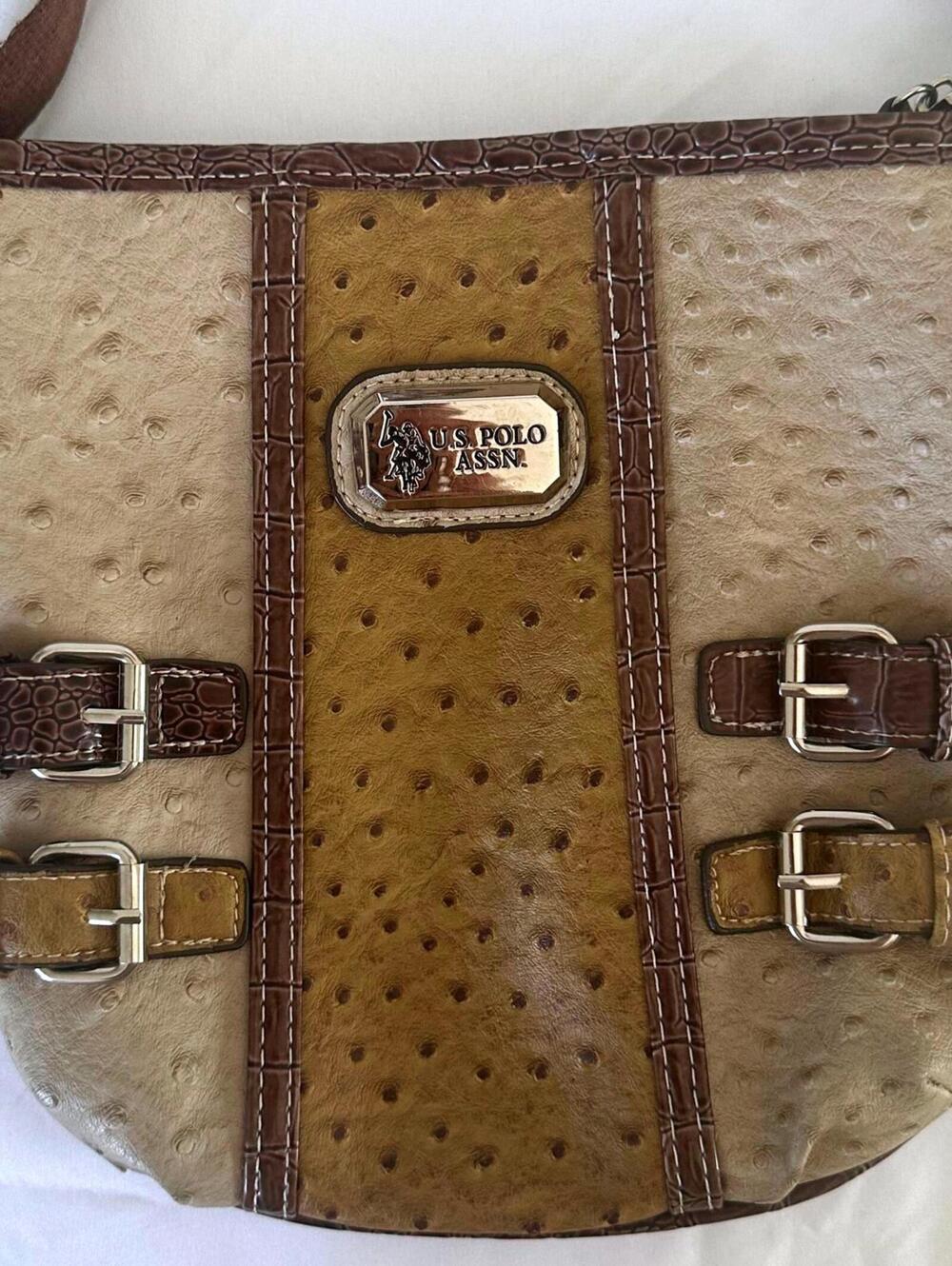 U.S. Polo Assn. Browns & Creme Faux Pebble Leather Crossbody Bag EUC